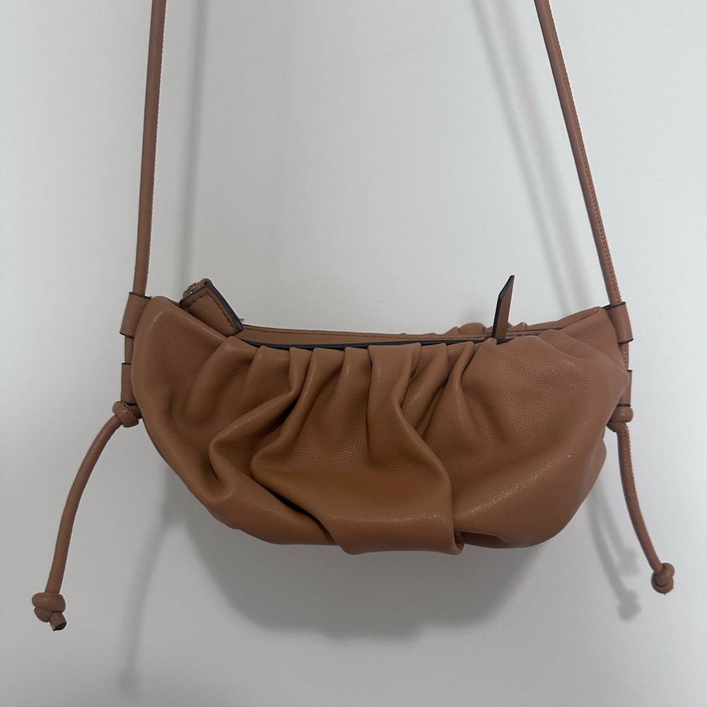 Mango Pleated Volume Tan Ruched Crossbody Bag - Picture 4 of 9